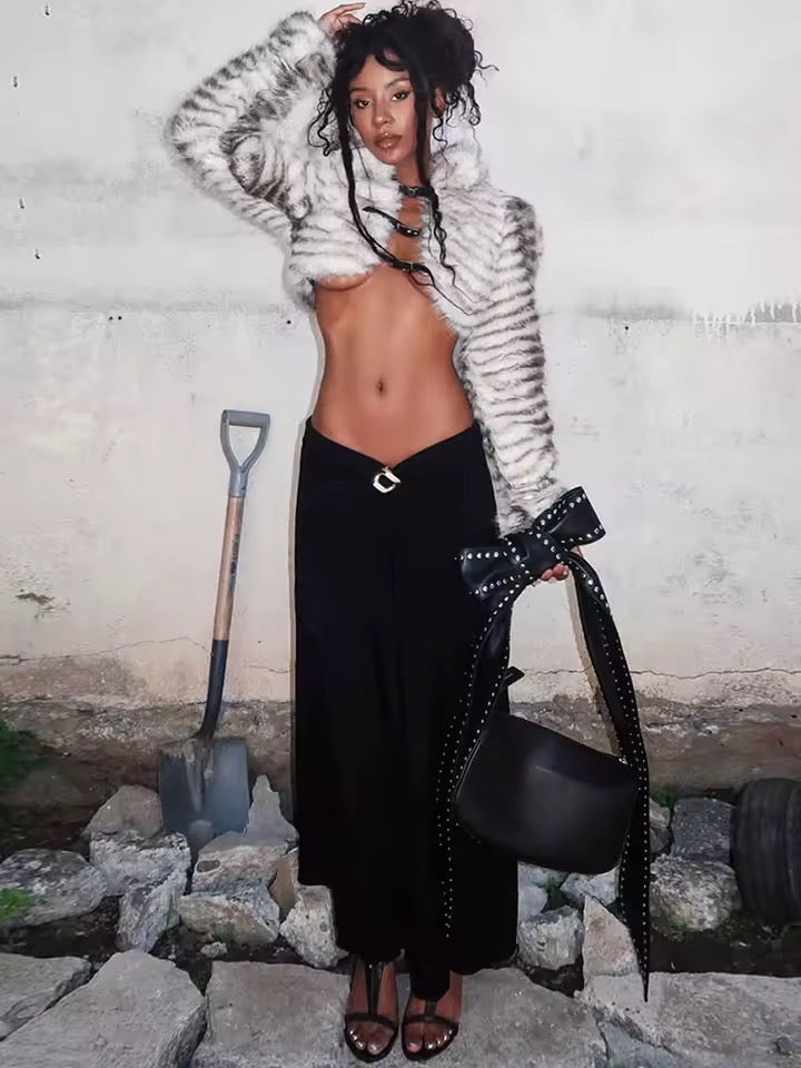 Luxe Striped Faux Fur Jacket