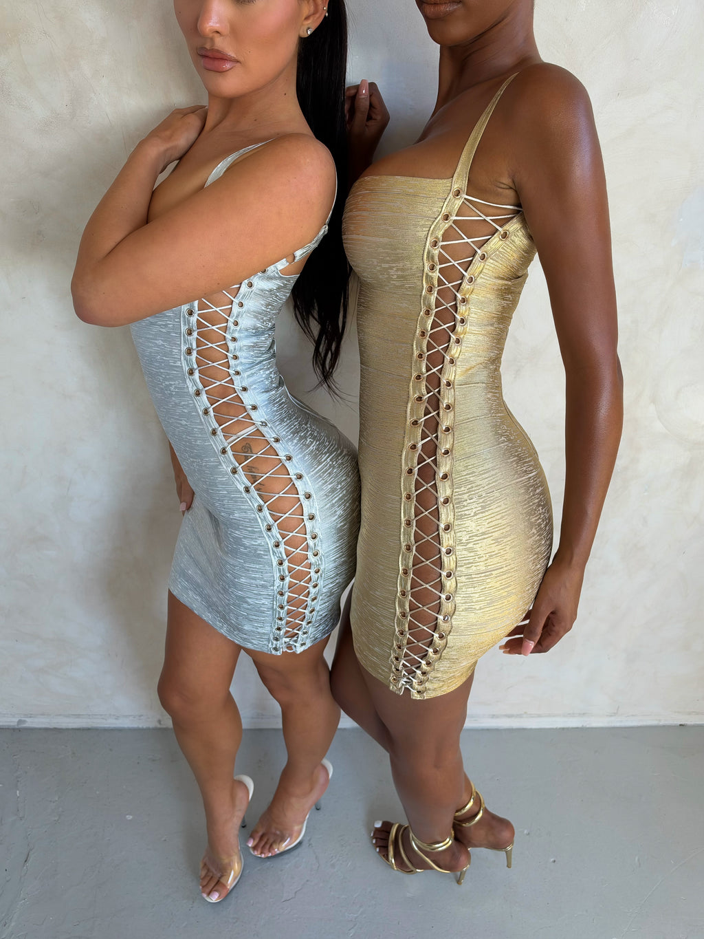 The SOLÉ Lace-Up Mini Dress – Gold