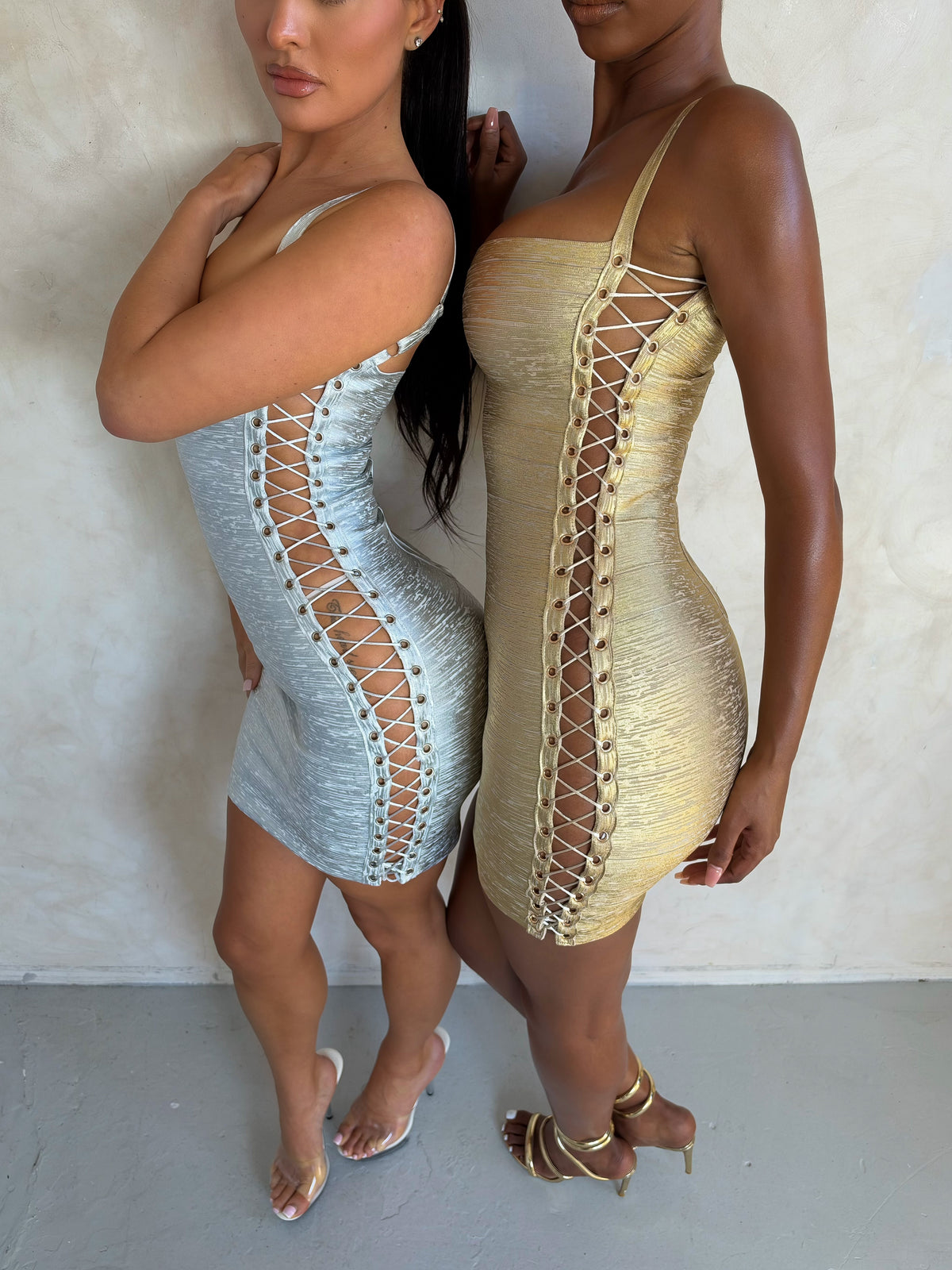 The SOLÉ Lace-Up Mini Dress – Gold