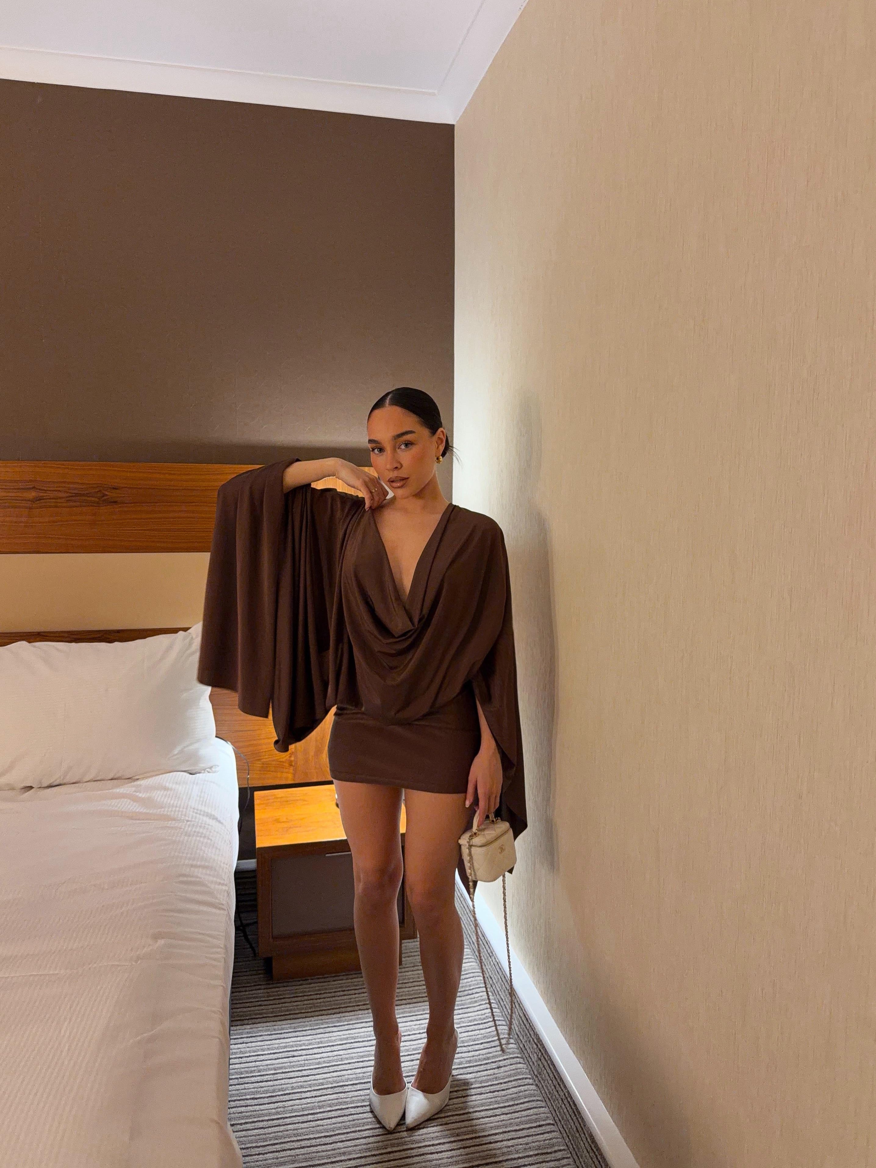 The Amara Mini Dress - Brown