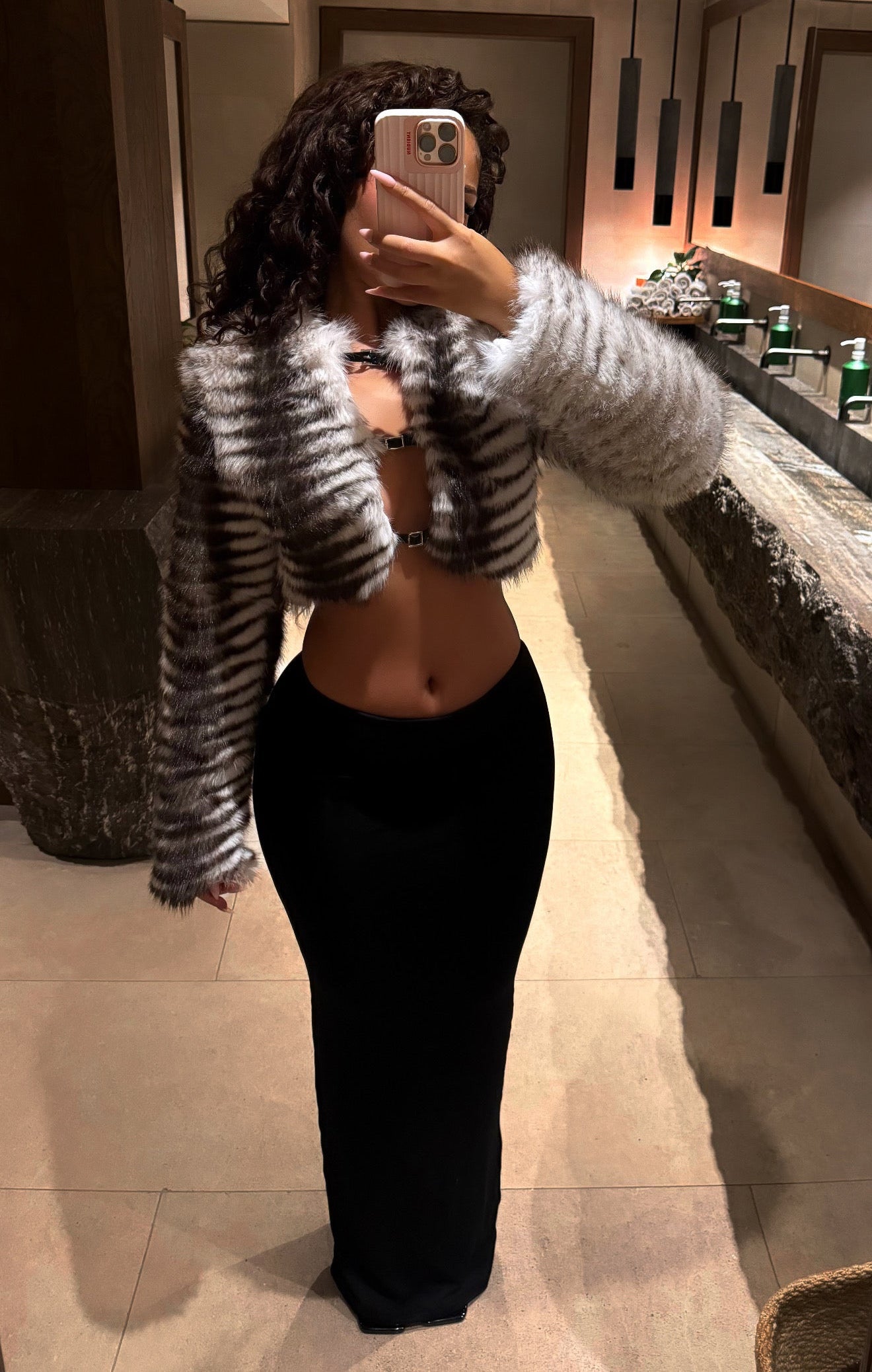 Luxe Striped Faux Fur Jacket