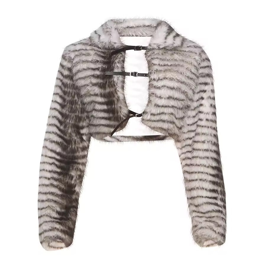 Luxe Striped Faux Fur Jacket
