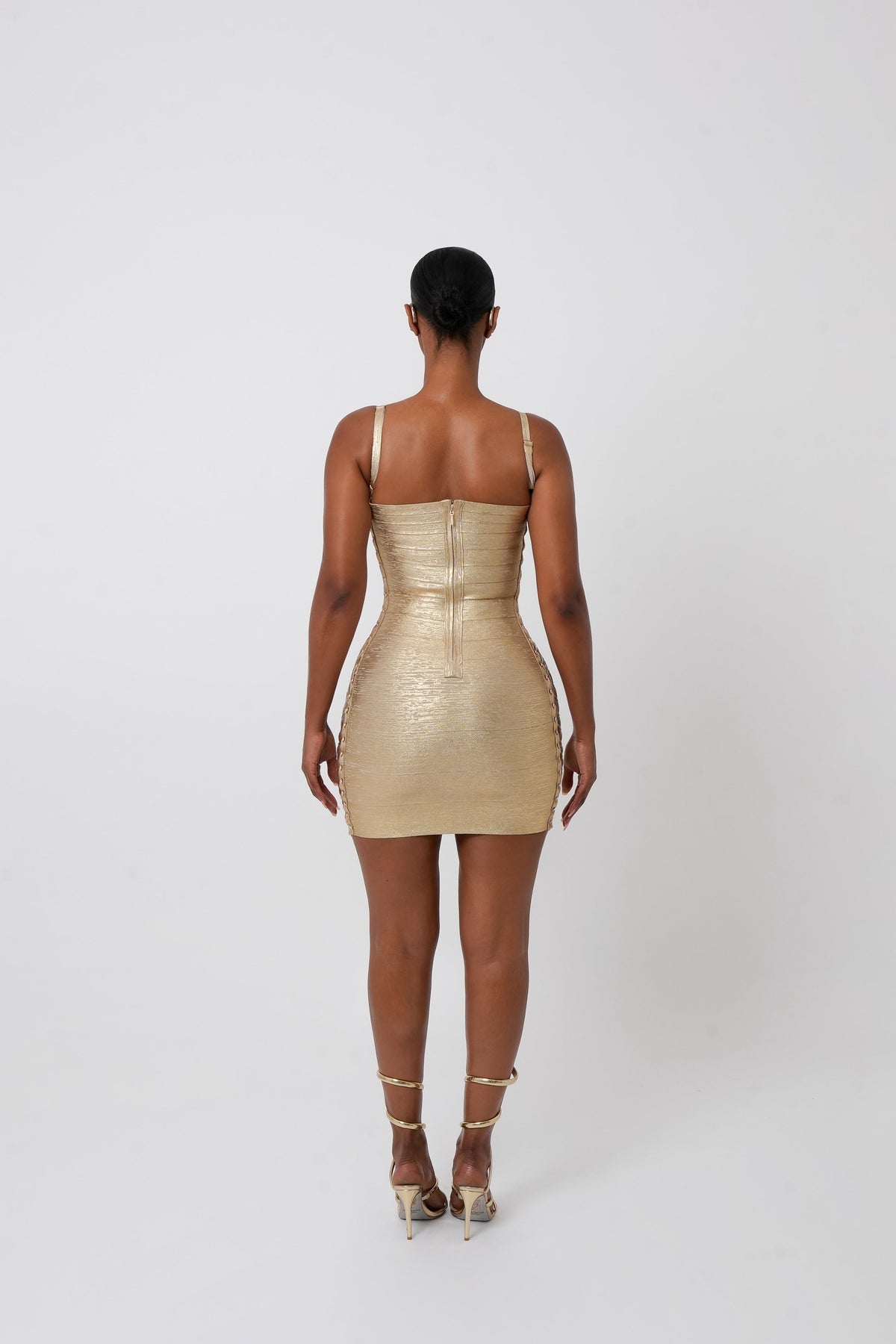 The SOLÉ Lace-Up Mini Dress – Gold