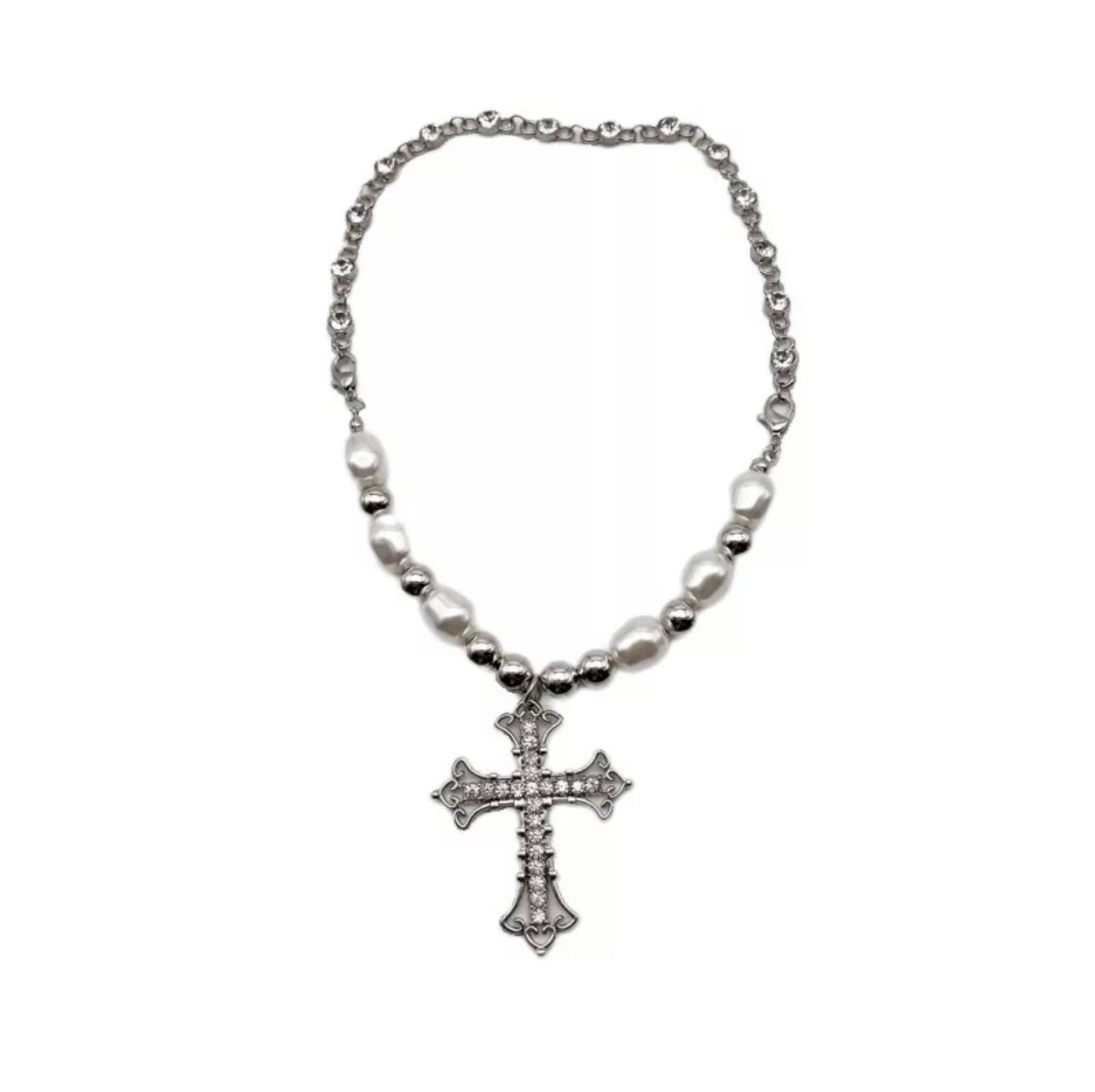 y2k silver gothic cross necklace chain in stainless... - Depop